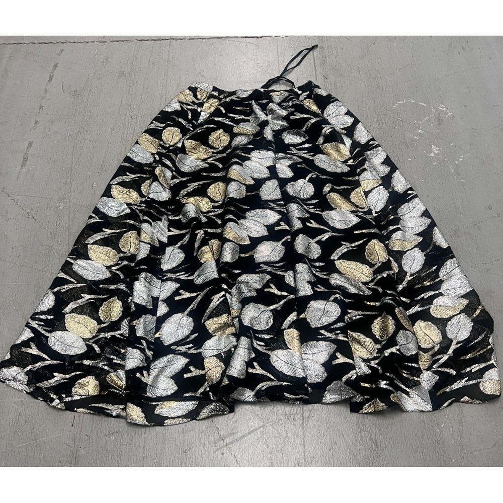 Umi Collections by Anne Crimmins Skirt Women 10 Black Silver Metallic Leaf Party